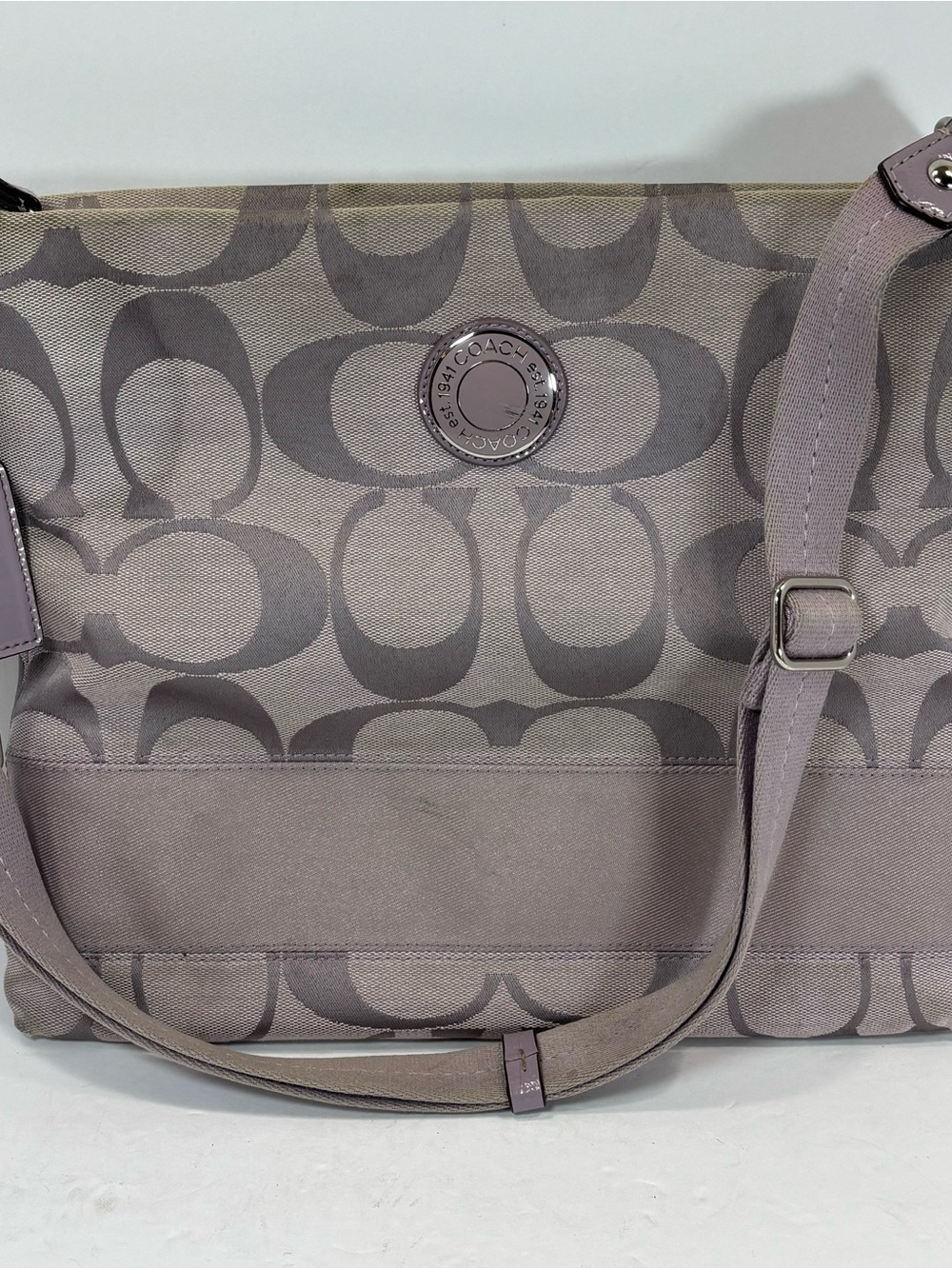 Coach Crossbody in Taupe and Lavender Trim - Picture 2 of 13
